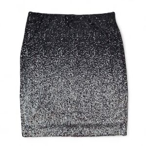 Cable & Gauge Black Silver Sequin Ombre Pencil Skirt Party Holiday Women's L